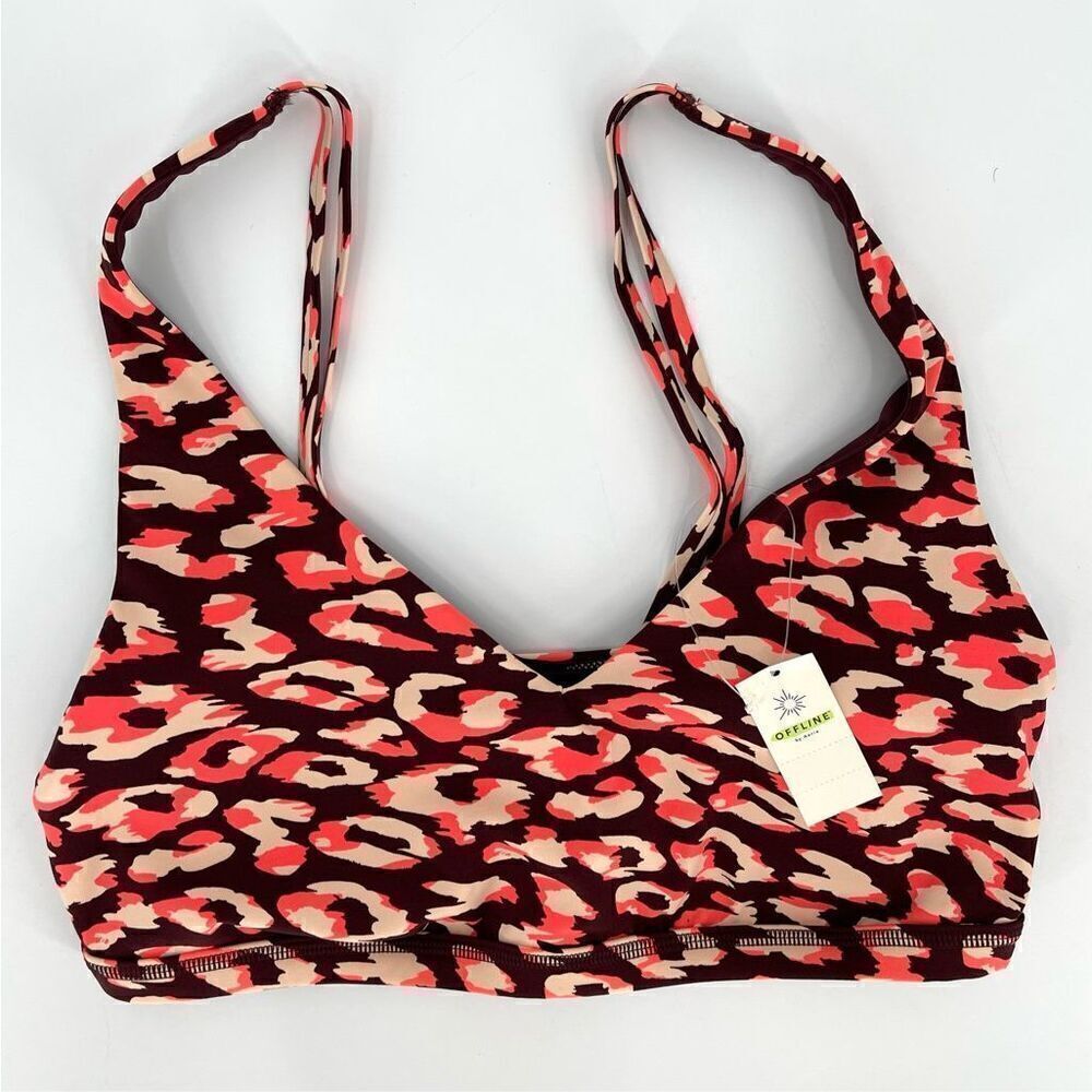 Offline By Aerie Goals Plunge Sports Bra Leopard Print Maple Wood Brown Medium